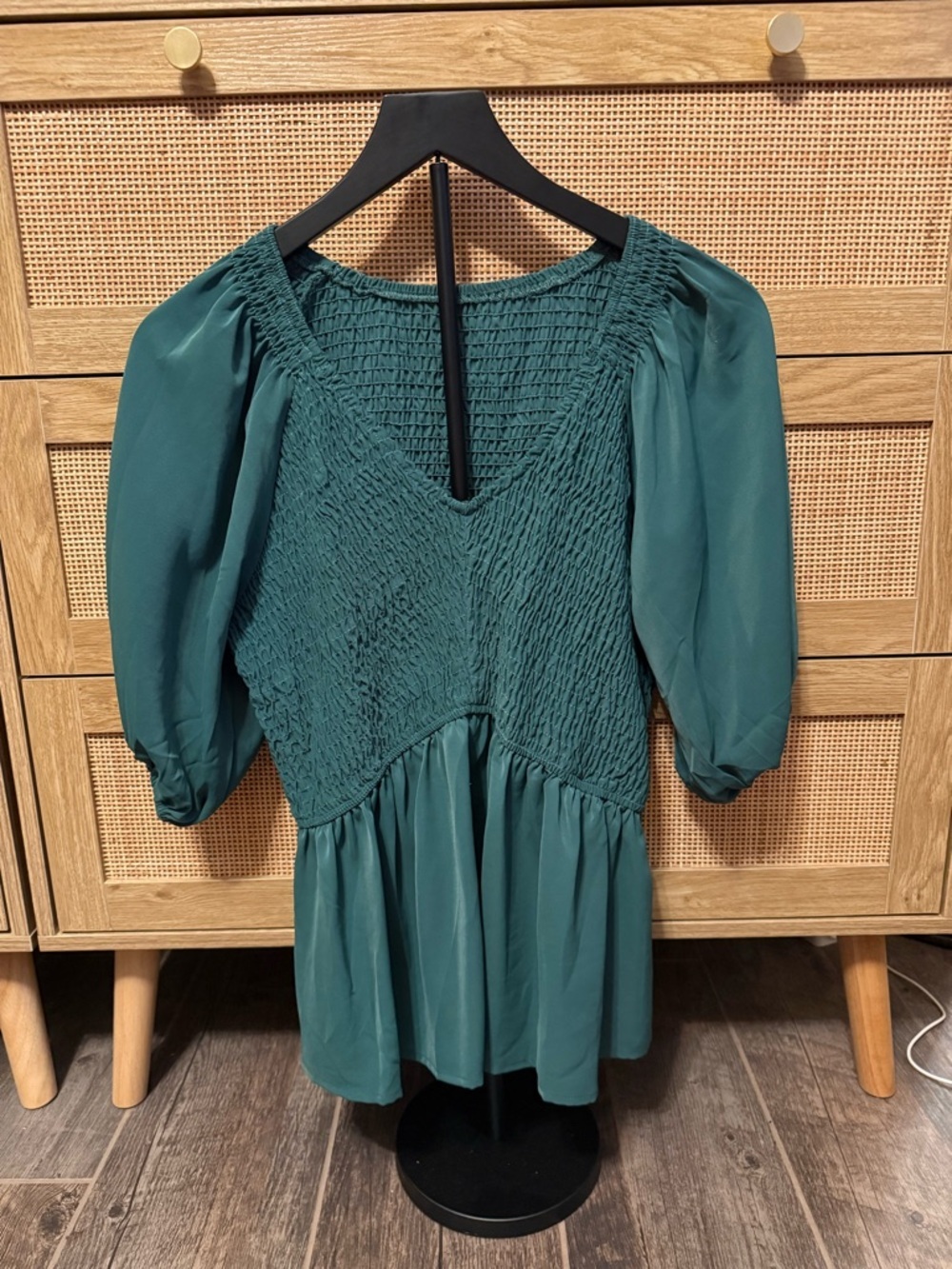 Smocked Peplum Blouse in Teal Green